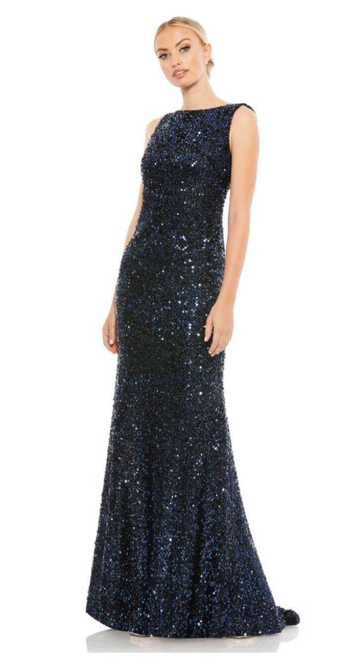 Mac Duggal Navy Sequin Sleeveless Mermaid Prom Gown